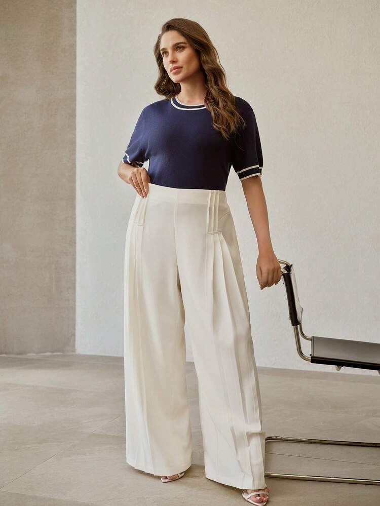 PLUS SIZE WOMEN'S SOLID COLOR DESIGN WAIST CASUAL PANTS, VERSATILE FOR COMMUTING