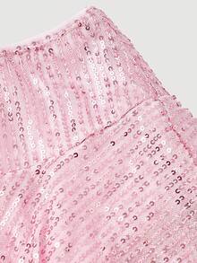 SHEIN MOD 女士时尚派对亮片低腰多层荷叶边迷你裙 - 粉色 - 查看 3