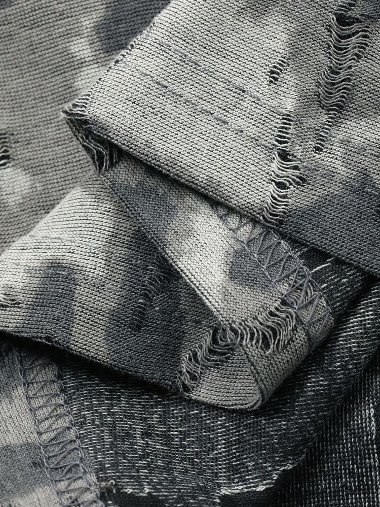 Young Boy Full Print Round Neck Short Sleeve Casual Distressed Loose T-Shirt