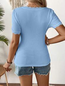 SHEIN Maternity Casual Solid Color Short Sleeve Fitted T-Shirt, Summer - Blue - View 2