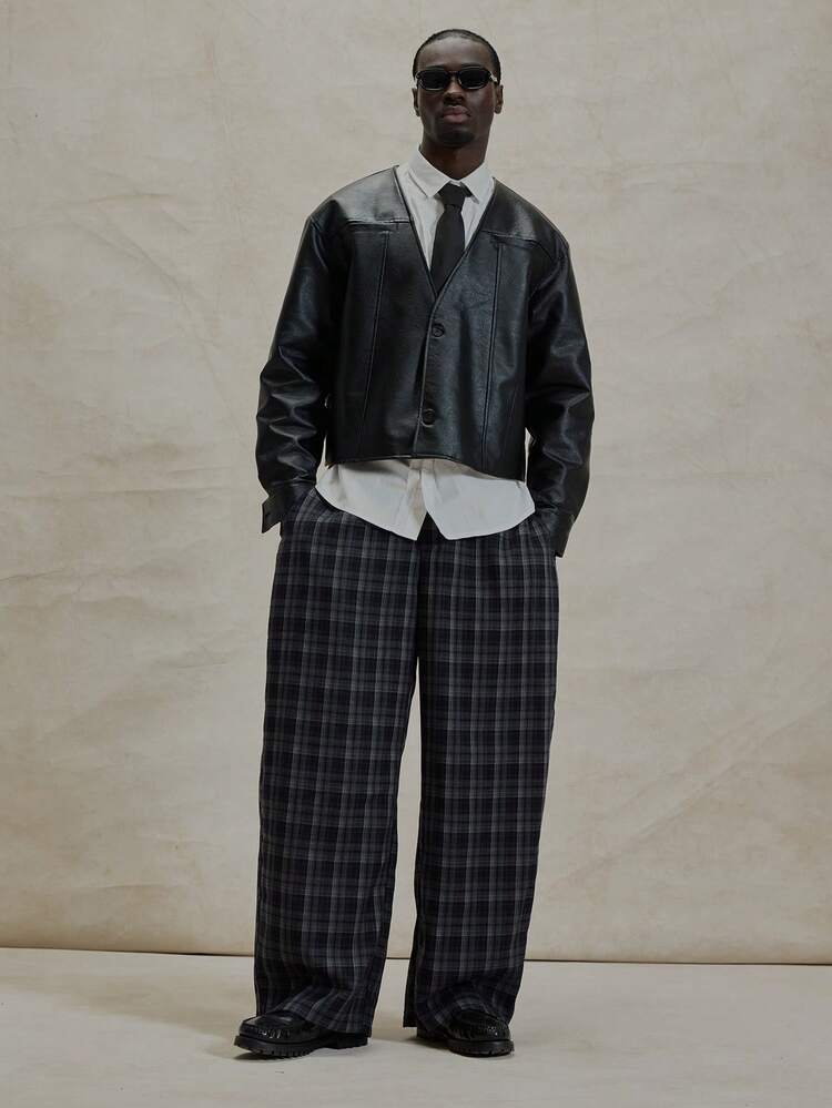 Musero V领略短款落肩皮革开衫式纽扣夹克 冬季必备 - 黑色 - 查看 3