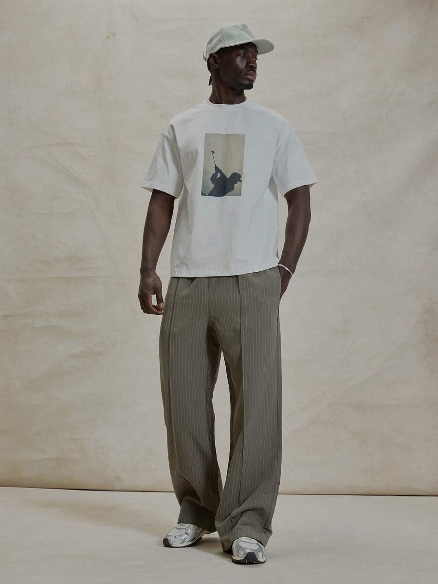 Musero 宽松细条纹弹力抽绳腰褶裥裤，春夏必备单品 - 彩色 - 查看 1