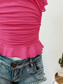 Elamini Top bandeau con volantes sexy para mujeres - Rosa Fucsia - Ver 5