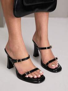 CUCCOO SZL Women's Buckle Design Fashion Daily Wear High Heel Sandals - Black - View 1