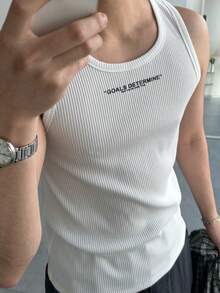 DAZY Summer White Slim Fit Letter Print Streetwear Men Tank Top - White - View 3