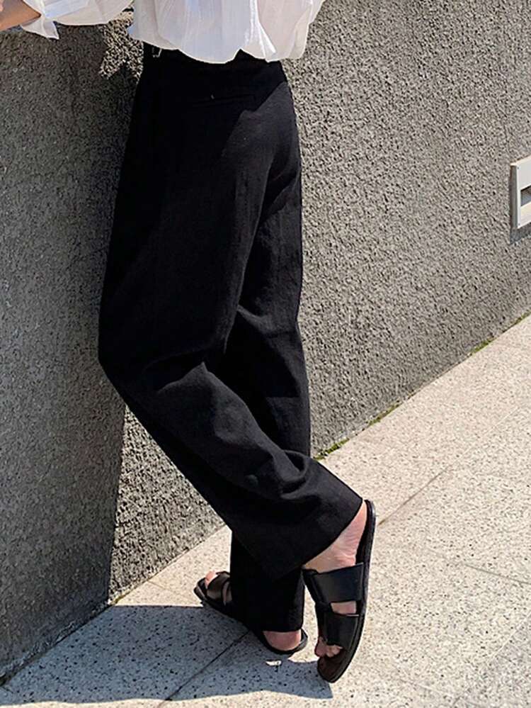 Men's Solid Black Commuter Pants With Adjustable Waistband, Spring/Summer