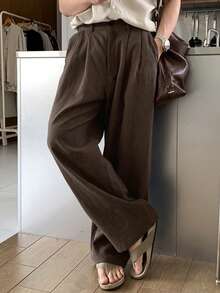 DAZY 男士纯棕色弹力腰长裤，春夏款 - 棕色 - 查看 1