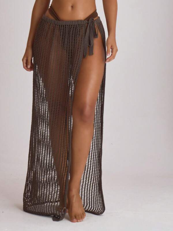 Musera Resort Crochet Knit Maxi Tie Side Sarong Swim Cover Up Vacation Holiday Summer Travel Beachwear Basics Resort Core
