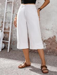 EMERY ROSE 女士口袋宽松休闲百搭阔腿七分牛仔裤 - 白色 - 查看 4