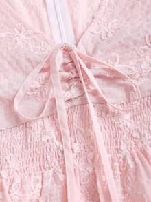 SHEIN Sweetro Spring/Summer New V-Neck Ruffle Sleeve Cinched Waist A-Line Blouse, Suitable For Outings And Commuting - Pink - View 5