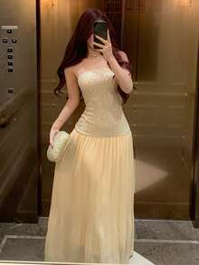 DAZY Sequin Strapless Midi Dress For Women Sparkly Dress Sundress - Silver - View 7