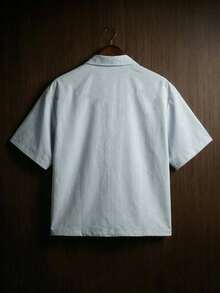 TOKVUE Camisa de manga corta minimalista y casual de unicolor para hombres - Celeste - Ver 2