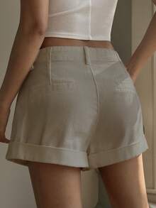 DAZY Women's Casual Loose Distressed Denim Shorts, Relaxed Vacation Style, Spring/Summer - Apricot - View 2