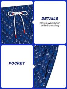 Horizaway Men's Beach Vacation Casual Printed Drawstring Swim Trunks Blue Men Swim Trunks Men's Beachwear - Blue - View 5