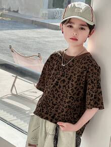 DAZY 青少年男童豹纹圆领短袖休闲T恤 - 棕色 - 查看 6