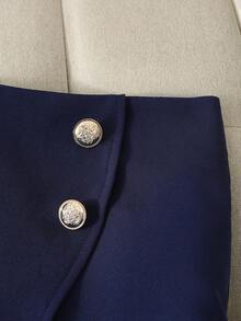 Franclia 新款时尚百搭优雅女士不对称下摆中长裙 - 藏蓝色 - 查看 5