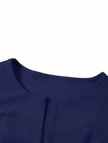 SHEIN Clasi Navy Blue Cardigan Knit Jacket, Elastic, Waist Cinched, Slimming Effect Elegant Navy & White Plaid Knee-Length Dress, Suitable For Everyday, Commuting, Spring/Summer Work Suits, Office Attire, Spring Women's Two-Piece Sets - Blue and White - View 16