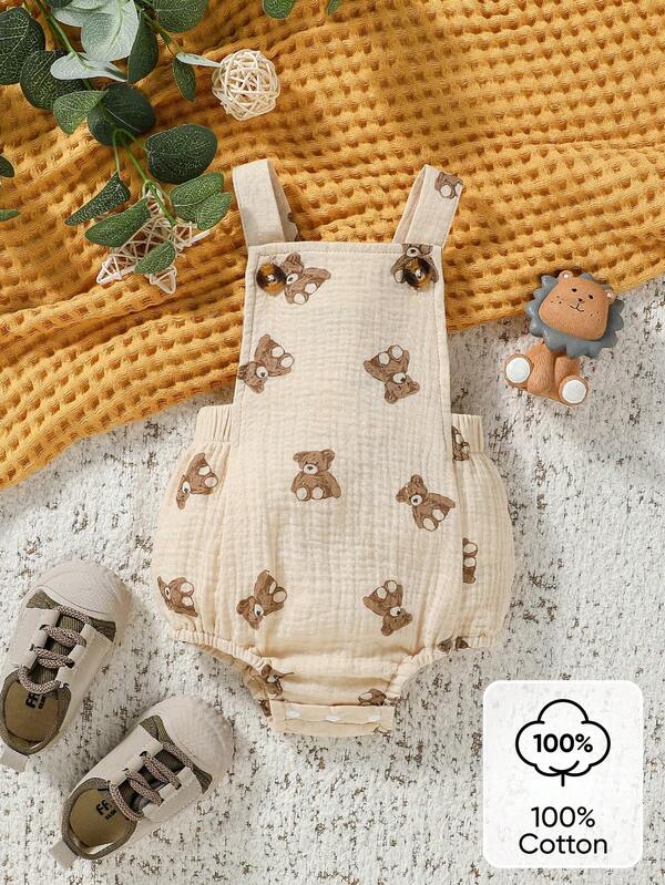 SHEIN Vintaside Kids 男婴小熊印花无袖连体衣