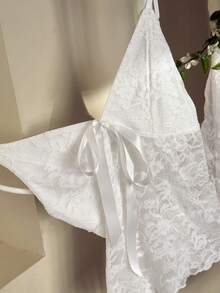 Lace Patchwork Knotted Solid Color Casual Camisole Top - White - View 4