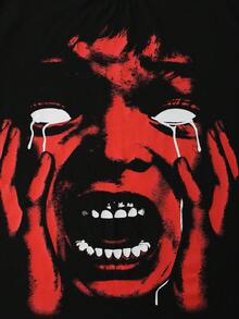 Anime 男士复古街头剪影热成像人物印花短袖T恤，夏季款 - 黑色 - 查看 2