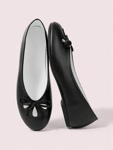 CUCCOO DOLLMOD French Round Head Soft Sole Hollow Ballet Shoes Women's Fashion Women Wear One Pedal Comfortable Soft Sole Low Vamp Temperament Velvet Versatile Flat Sole Shoe Valentine's Day - Black - View 2