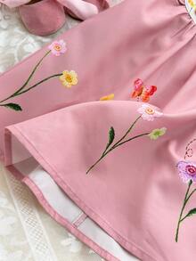 Babygirl Cute Casual Summer Vacation Floral Print Cap Sleeve Dress - White - View 5