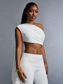 Amplova Bộ đồ 2 món thời trang áo crop top và quần ống loe thiết kế dây nhún màu trơn dành cho nữ - trắng - Xem 8