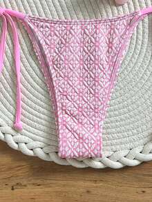 Swim Mod Women's Textured Halter Neck Bikini Set With Side Tie, Suitable For Beach & Seaside, Spring/Summer - Pink - View 5