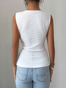 Elenzga Blusa de punto sin mangas con textura y fruncido lateral, de estilo casual y elegante para mujer - Blanco - Ver 2