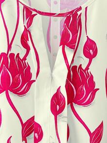 EMERY ROSE Áo sơ mi nữ cỡ lớn in hoa cổ tròn tay dài, kiểu dáng thường ngày, màu xanh trắng, thích hợp mặc mùa thu, áo dự lễ hội nhạc đồng quê, áo nữ mùa thu, trang phục ngoài trời, hàng mới về năm 2025, áo lụa tay phồng cho nữ, áo sơ mi nữ tay dài in hoa, áo sơ mi nữ màu hồng in hoa, áo sơ mi tay dài dáng rộng cho nữ. - Màu Hồng Tươi - Xem 5