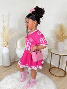 Bộ 2 món đồ thể thao dệt kim in số cho bé gái, thời trang và thoải mái để mặc hàng ngày. - Hồng - Xem 4