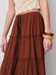 Nöista 棕色多层长裙，腰部抽绳可调节，拼接设计。波西米亚风，适合夏季、春季穿着。 - 棕色 - 查看 6