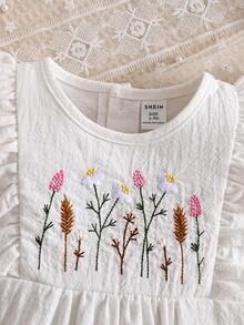 女婴短袖刺绣连体衣，带发带，女婴服装 - 白色 - 查看 5