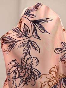 SHEIN Women's Elegant Floral Print Faux Silk Robe Dress, Summer - Pink - View 8