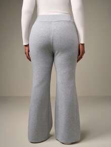 SHEIN Tall CURVE 大码休闲低腰抽绳弹力运动裤喇叭裤运动裤保暖内衬复合绒适合秋冬季 - 灰色 - 查看 2