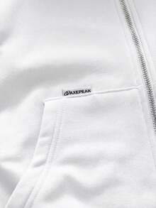 AXEPEAK Amerikanischer Stil Schwarz Fellkragen Hoodie, Nischen Design Slim Fit Kurze Sweatjacke für Herren - Weiss - Übersicht 5
