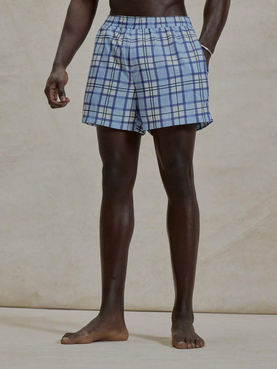 Shorts de Natação Essenciais de Primavera e Verão com Estampa Xadrez em Todo o Corpo, Cintura Elástica, Roupa de Banho para Piscina e Praia