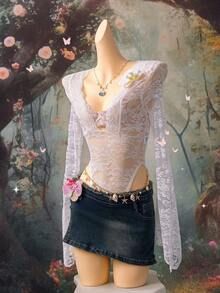 EgrlEra Women's Sexy Lace Deep V-Neck Bodysuit - White - View 11