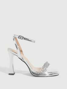 CUCCOO SZL Women's Fashionable Elegant Crystal Decorated High Heel Sandals Prom Heels Summer Shoes - Silver - View 4