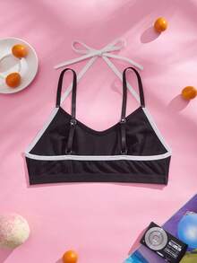 Eraneu Contrast Rib Knit Elegant & Comfortable Camisole Bra Lingerie - Black - View 7