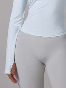 Musera Sport Áo thể thao tay dài ôm sát, có lỗ xỏ ngón tay cái, thích hợp cho Padel, Tennis, Pickleball và tập gym. - Màu xanh nhạt - Xem 5