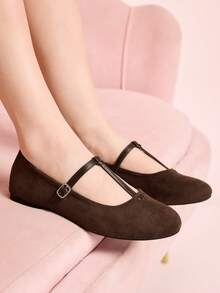 CUCCOO DOLLMOD French Mary Jane Shoes Women's Fashion Outer Wear Leopard Print T-Band Hollow Gentle Retro Shallow Mouth One Pedal Ballet Flat Beanie Shoes Commuter Shoes - Brown - View 1