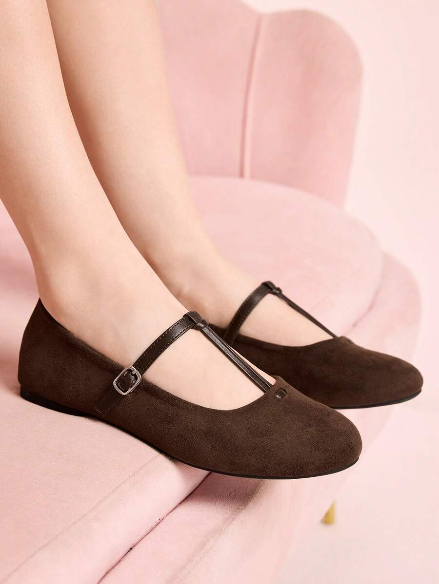 CUCCOO DOLLMOD French Mary Jane Shoes Women's Fashion Outer Wear Leopard Print T-Band Hollow Gentle Retro Shallow Mouth One Pedal Ballet Flat Beanie Shoes Commuter Shoes - Brown - View 1