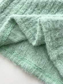 Elamini 白色露肩露背仿马海毛罗纹针织蝴蝶仿珍珠装饰长袖修身迷你连衣裙，Y2K复古可爱派对休闲连衣裙，适合秋冬季、圣诞节、新年等场合。 - 淺綠色 - 查看 3