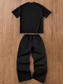 TOKVUE 男士街头风 INS “This City”撞色刺绣T恤，适合户外音乐节、日常穿着、朋友聚会、送给男友/老公的礼物、周年纪念礼物 - 黑色 - 查看 4