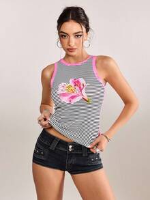 plantica Casual Sexy Urban Chic Floral & Striped Lace Patchwork Camisole Top, Suitable For Outings, Travel, Dates, Parties, Holidays, Valentine's Day, Spring/Summer,Going Out,Sexy, Elegant,, Wedding Guest, Music Festival, Musician, Night Club - Multicolor - View 5