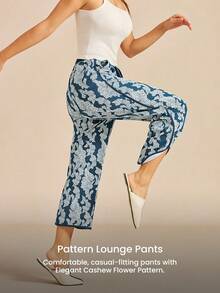 LUVLETTE Soft Cotton Patterned Wide Fit Women Lounge Bottom Airy Pajama Pants Pajama Style Trousers Pants With Pockets - Pink - View 6