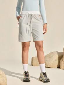 Exploreva Quần nữ dáng rộng, cạp chun, khóa kéo, thích hợp mặc ngoài trời. - Màu Xám nhạt - Xem 7