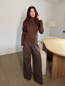 Abrilcols 高领保暖内衬贴身打底长袖毛衣，秋冬季保暖 - 棕色 - 查看 4