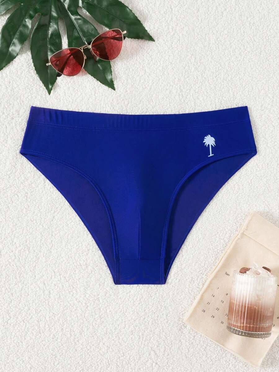 Manfinity Swimmode Men's Minimalist Design Summer Beach Casual Swim Trunks Blue Swim Brief Men Swim Brief Tropical Print Swimwear Bikini Brief Mens Swimwear - Blue - View 1